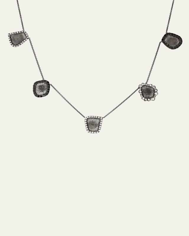 18K Gold and Black Rhodium Five Diamond Slice Station Necklace
